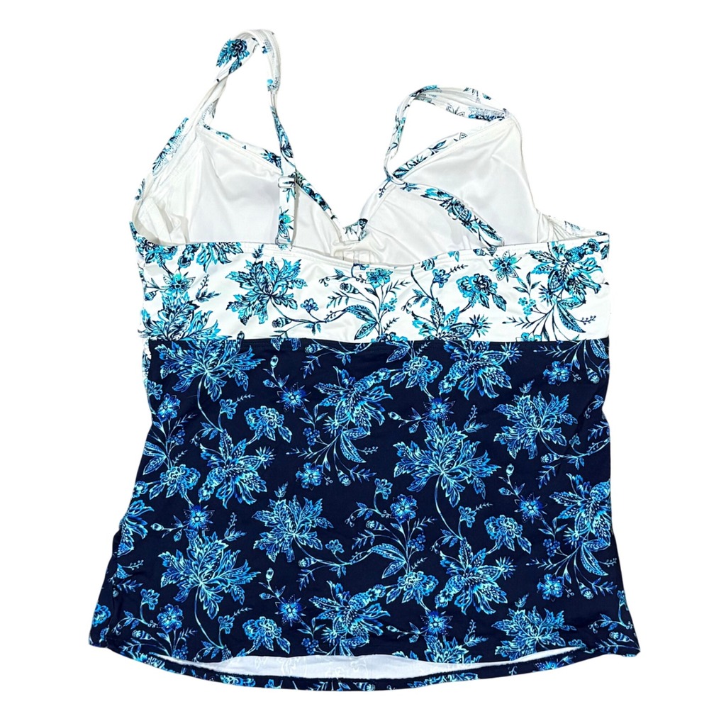 Lands End Tankini Swim Top Blue White Floral Twist Front Size 16 - Picture 3 of 4